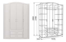 Виктория Белый Глянец  Шкаф для одежды 4-х дверный с ящиками, Модуль 2